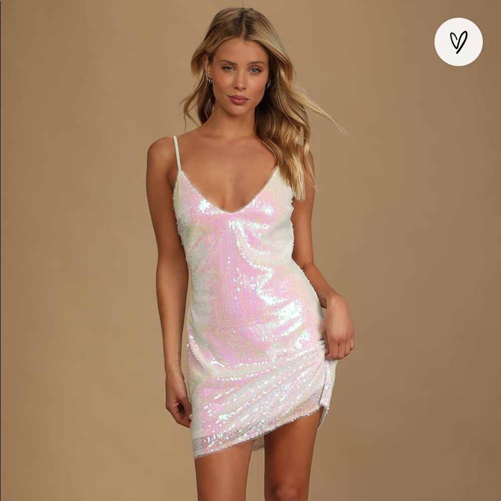 Mirrorball White Iridescent Sequin Mini Dress